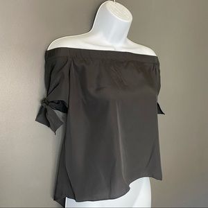 Amanda Uprichard Black Off Shoulder Tie Sleeve Top